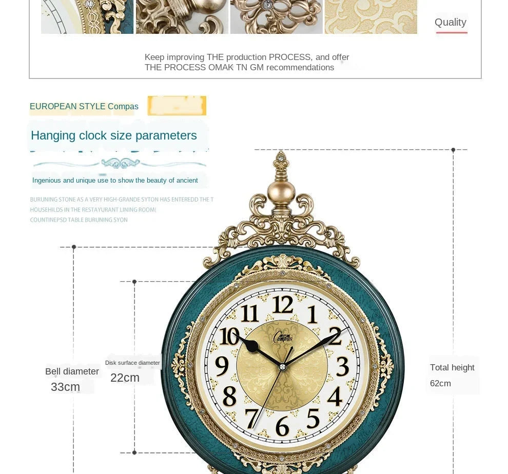 European Style Retro Wall Clock Watch Living Room Mute Pendulum Clock Elegant Taste Family Gift Art Decoration Rome Luxury
