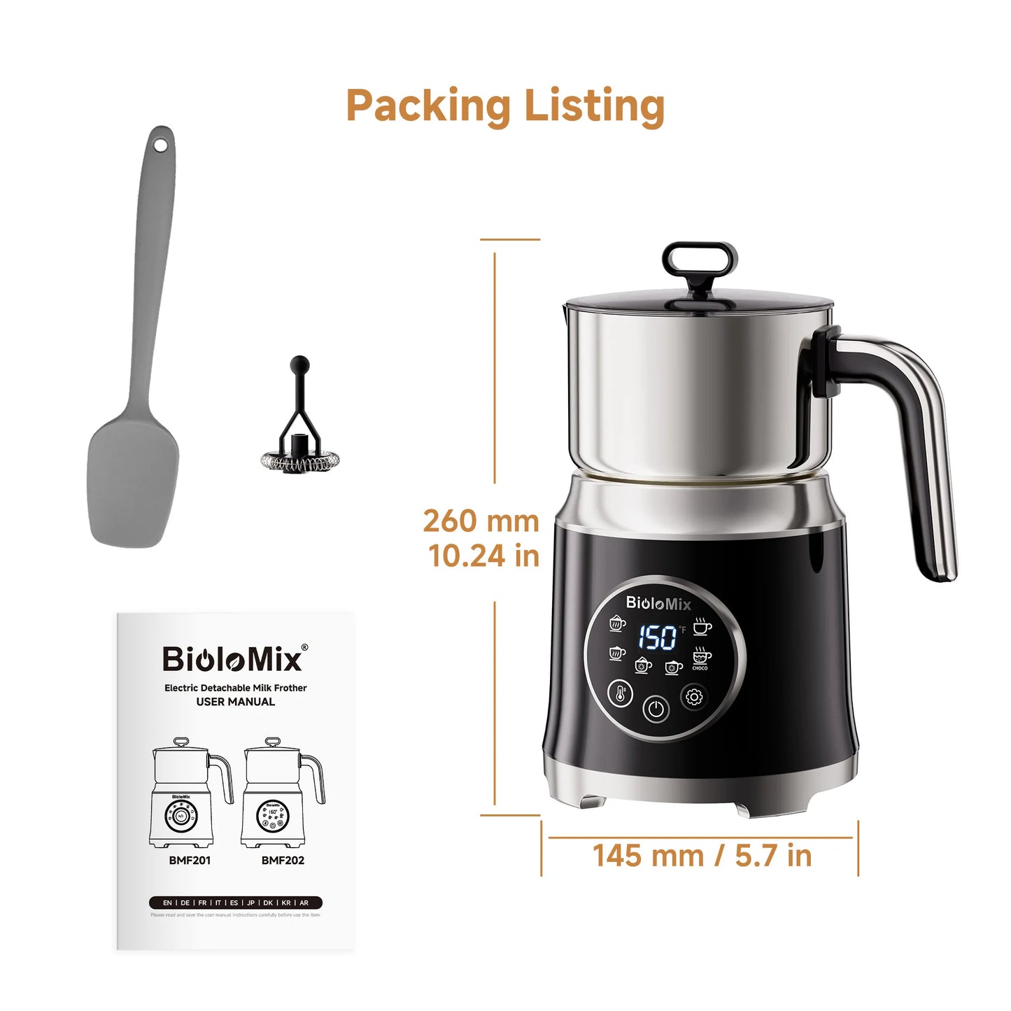 BioloMix 7-in-1 Detachable Electric Milk Frother Steamer Automatic Hot Cold Foam Maker for Coffee And Hot Chocolate