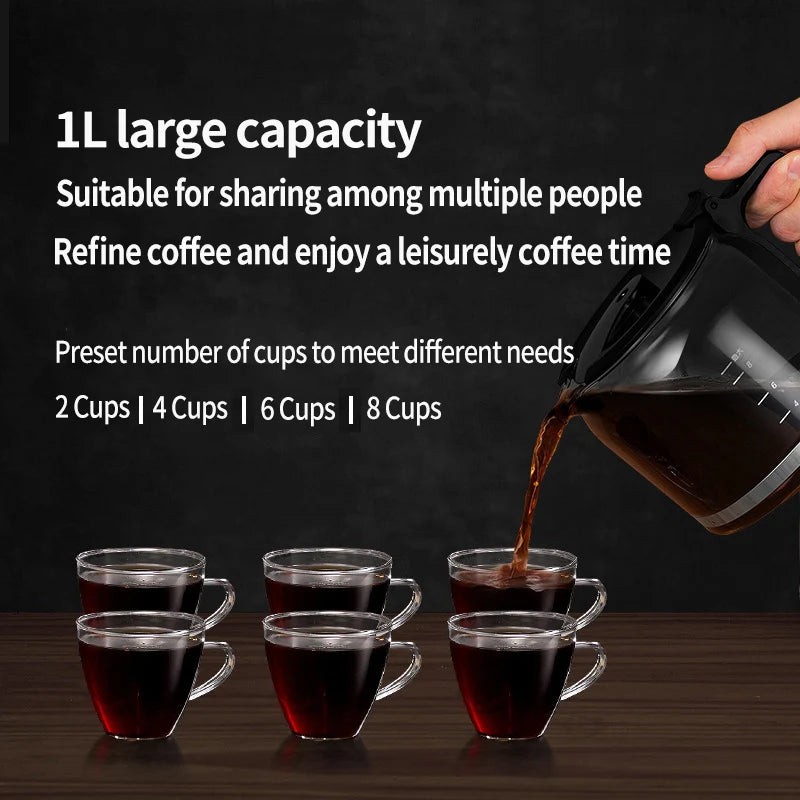 Fully automatic American coffee machine，Coffee beans or powder can be used，Electric grinding drip coffee machine 2-in-1