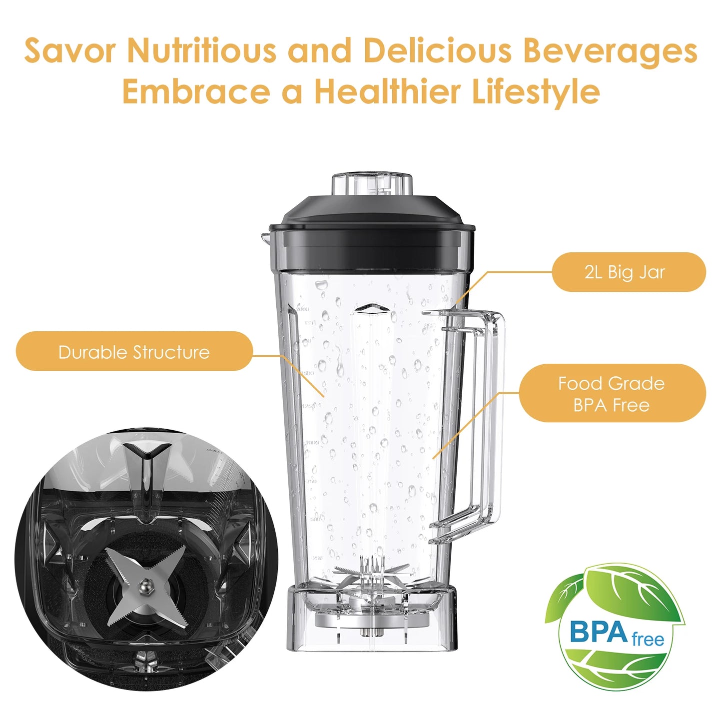 Biolomix BPA Free 3HP Blender 2200W High Power Food Processor Ice Smoothie Fruit Blender