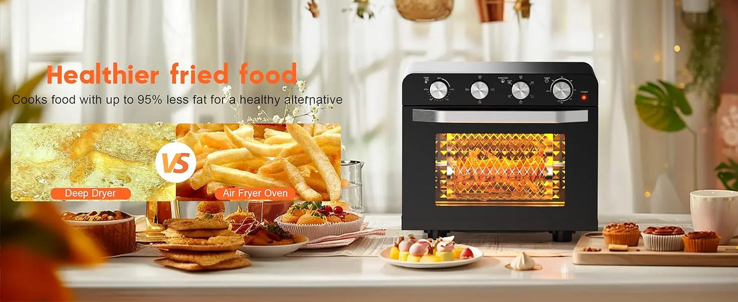 Karinear 36L Air Fryer Oven, 1700W Stainless Steel Airfryer 10 in 1 Countertop Oven, Double-layered Glass Door, Accessory Set