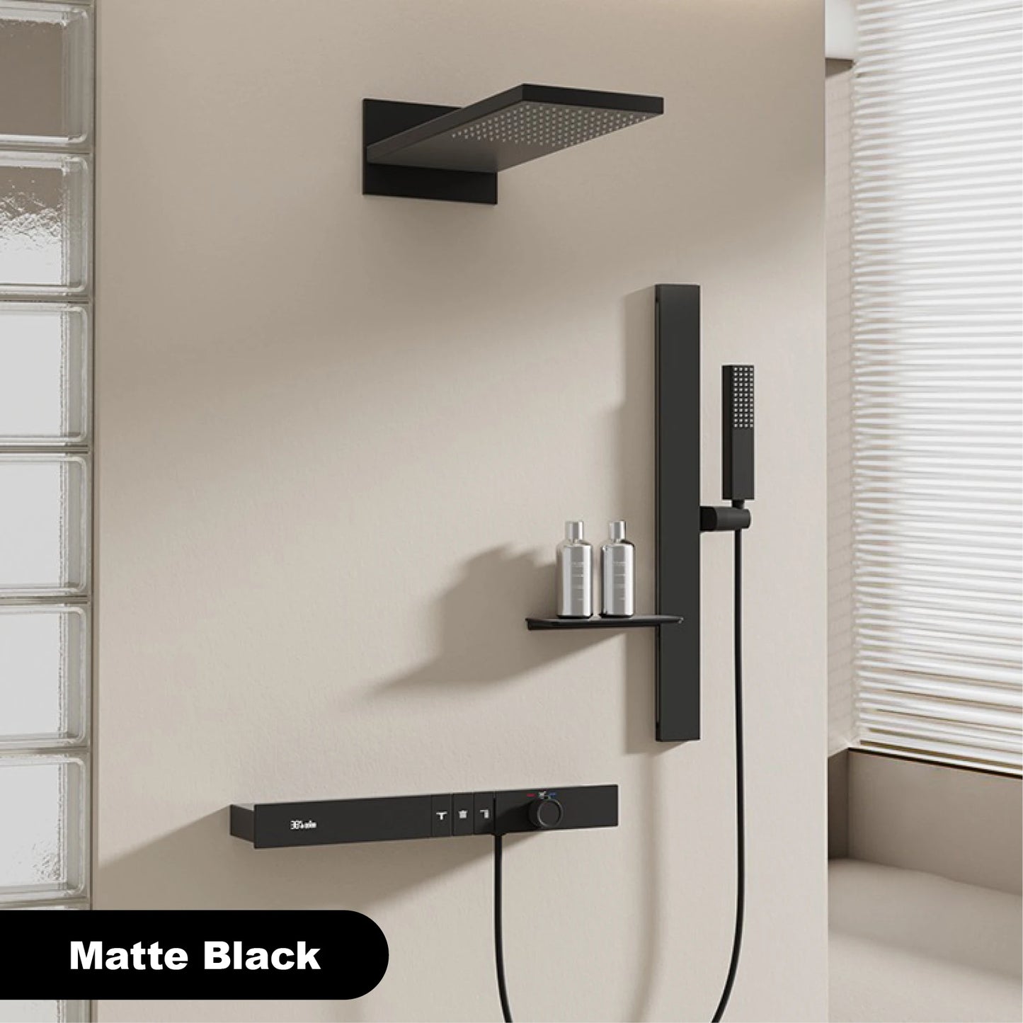 Luxury Ceiling Thermostatic Shower System Black Brass 3 Function Built In Wall Cold Hot Water Waterfall Outlet Bathroom Faucet