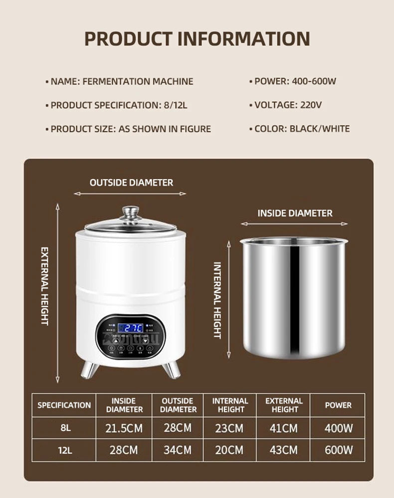 Stainless Steel Yogurt Maker – Large Capacity Features timing and constant temperature control for perfect fermentation. Easy to use and ideal for homemade yogurt.