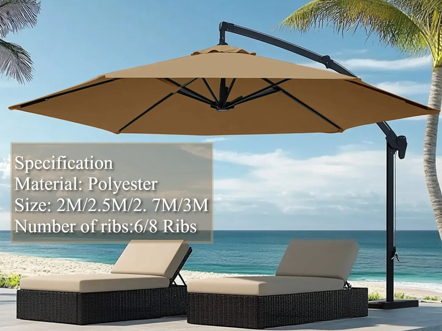 Replaceable Parasol Top Cloth Garden Outdoor Patio Canopy Umbrella Cover Sunshade Garden Canopy UV Protection 2m/2.5m/2.7m/3m