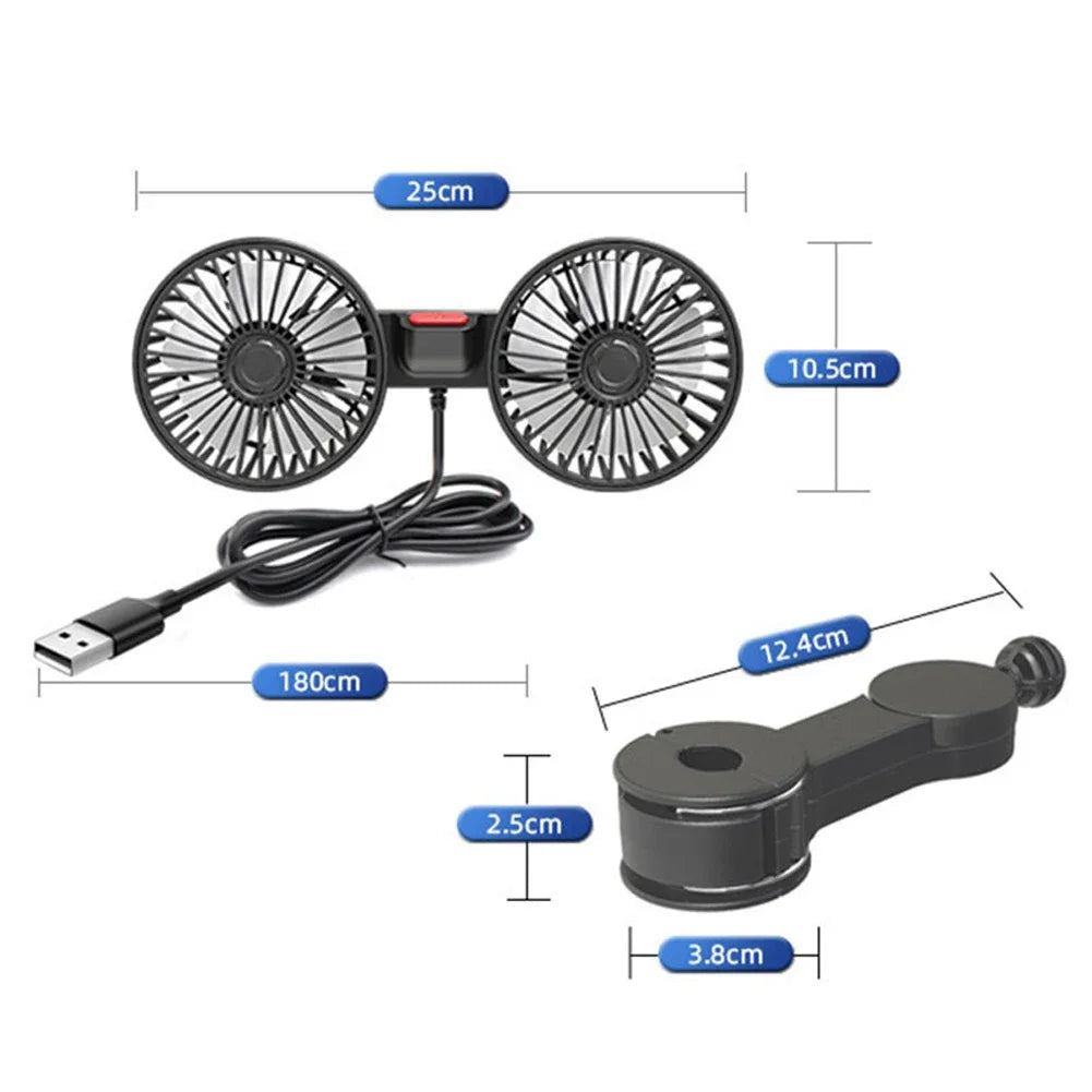 Car Seat Back Cooling Fan USB Charge Dual Head Fan 360 Degree Rotation Auto Headrest Ventilation Fan Neck Cooler Car Interior