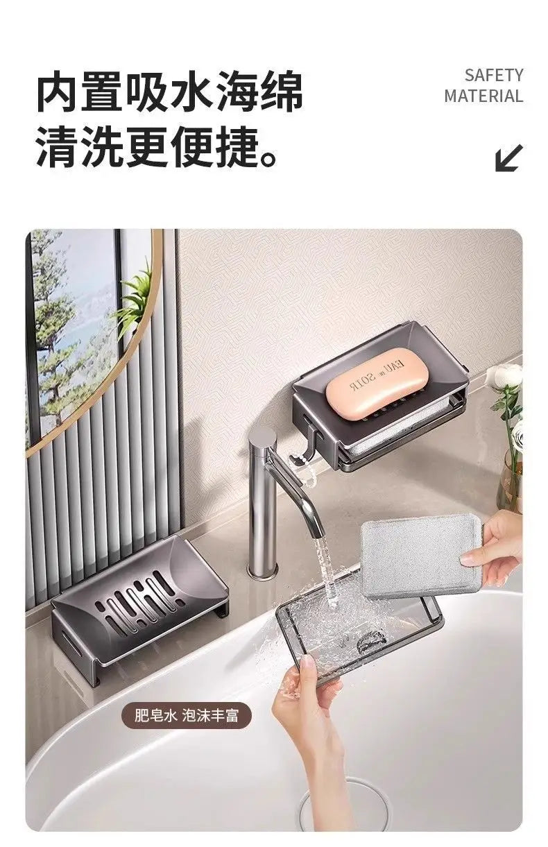 Bathroom Punching Free Household Wall Mounted Space Aluminum Toilet Shelf Soap Drainer Sponge