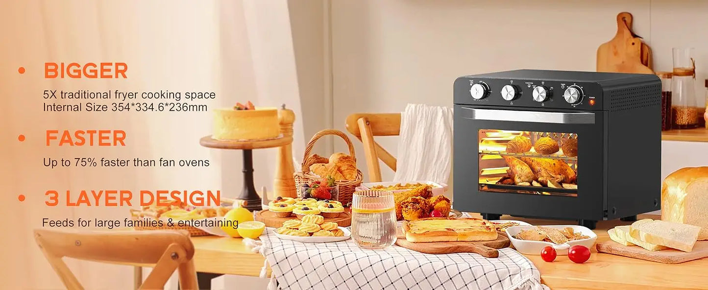 Karinear 36L Air Fryer Oven, 1700W Stainless Steel Airfryer 10 in 1 Countertop Oven, Double-layered Glass Door, Accessory Set