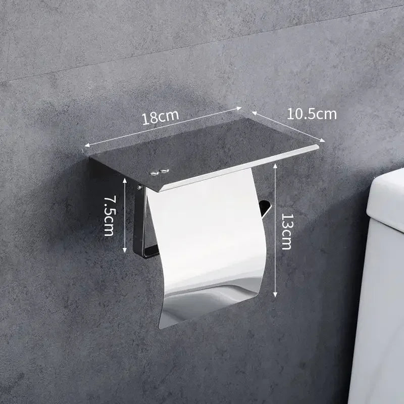 Toilet paper rack 304 stainless steel tissue holder, mobile phone rack, non-punching bathroom roll holder