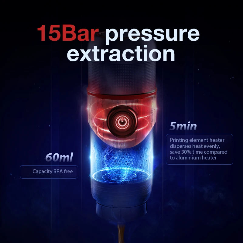 HiBREW Portable Coffee Machine for Car & Home Expresso Coffee Maker Nexpresso Dolce Pod Capsule Coffee Powder H4 Basic Version