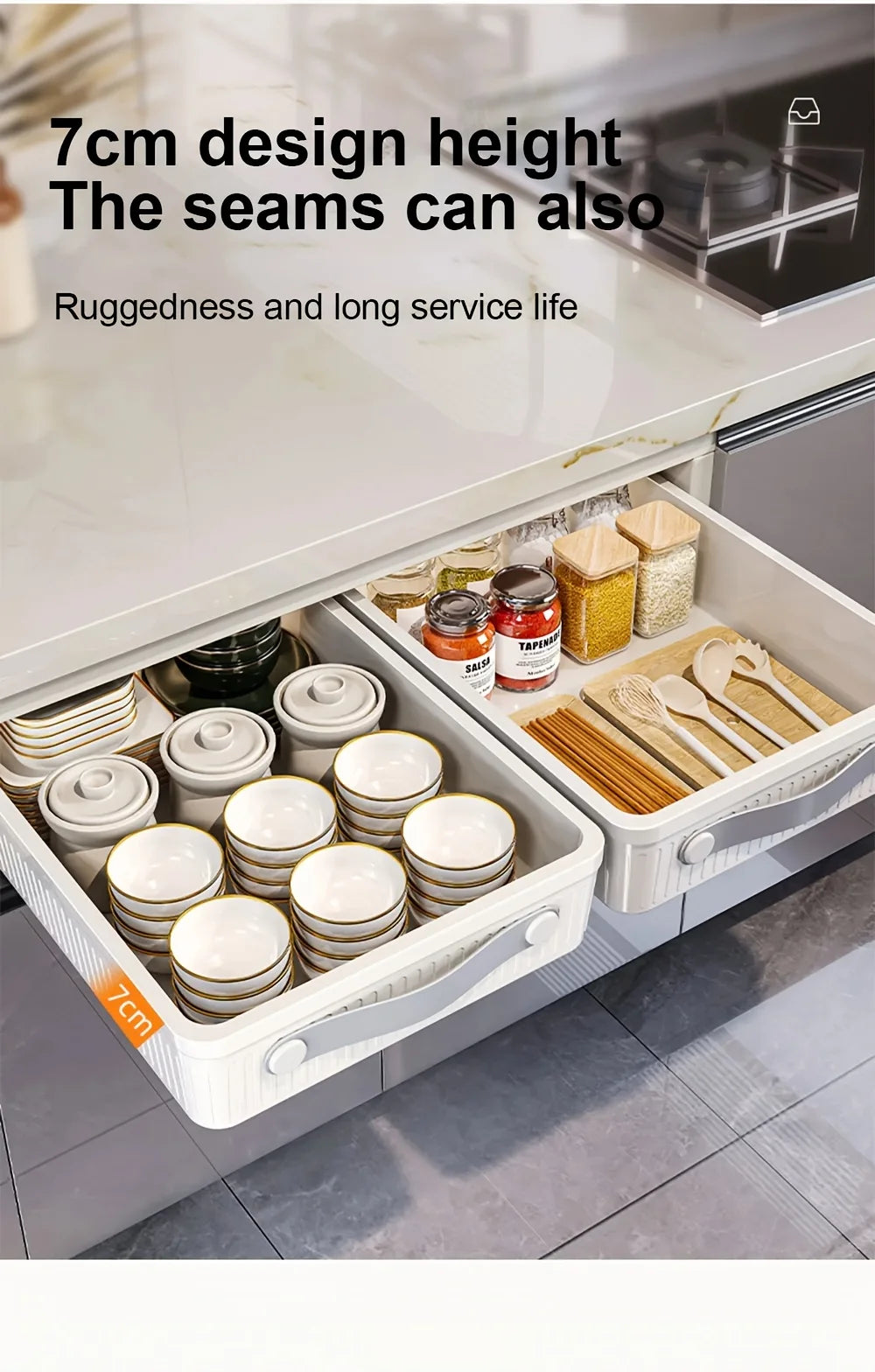 Sliding Drawer Storage Box 1 PC Kitchen Cabinet Drawer Storage Boxes with Slide Rails Pull-out Ki ...