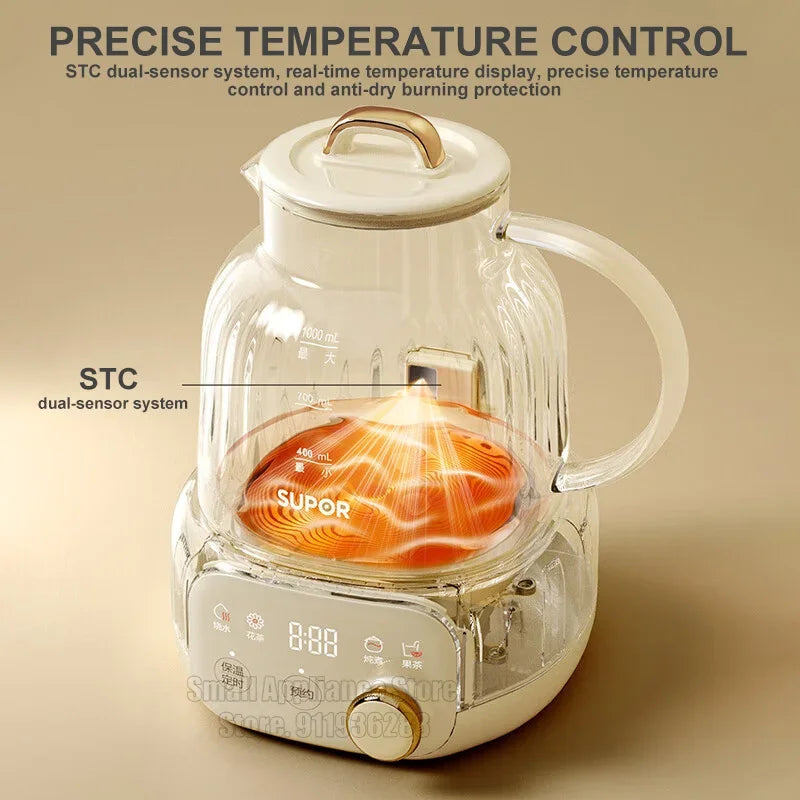 SUPOR 1L Health Pot Glass Electric Kettle 316L Stainless Steel Water Boliler 12H insulation Multifunction Household Teapot 220v
