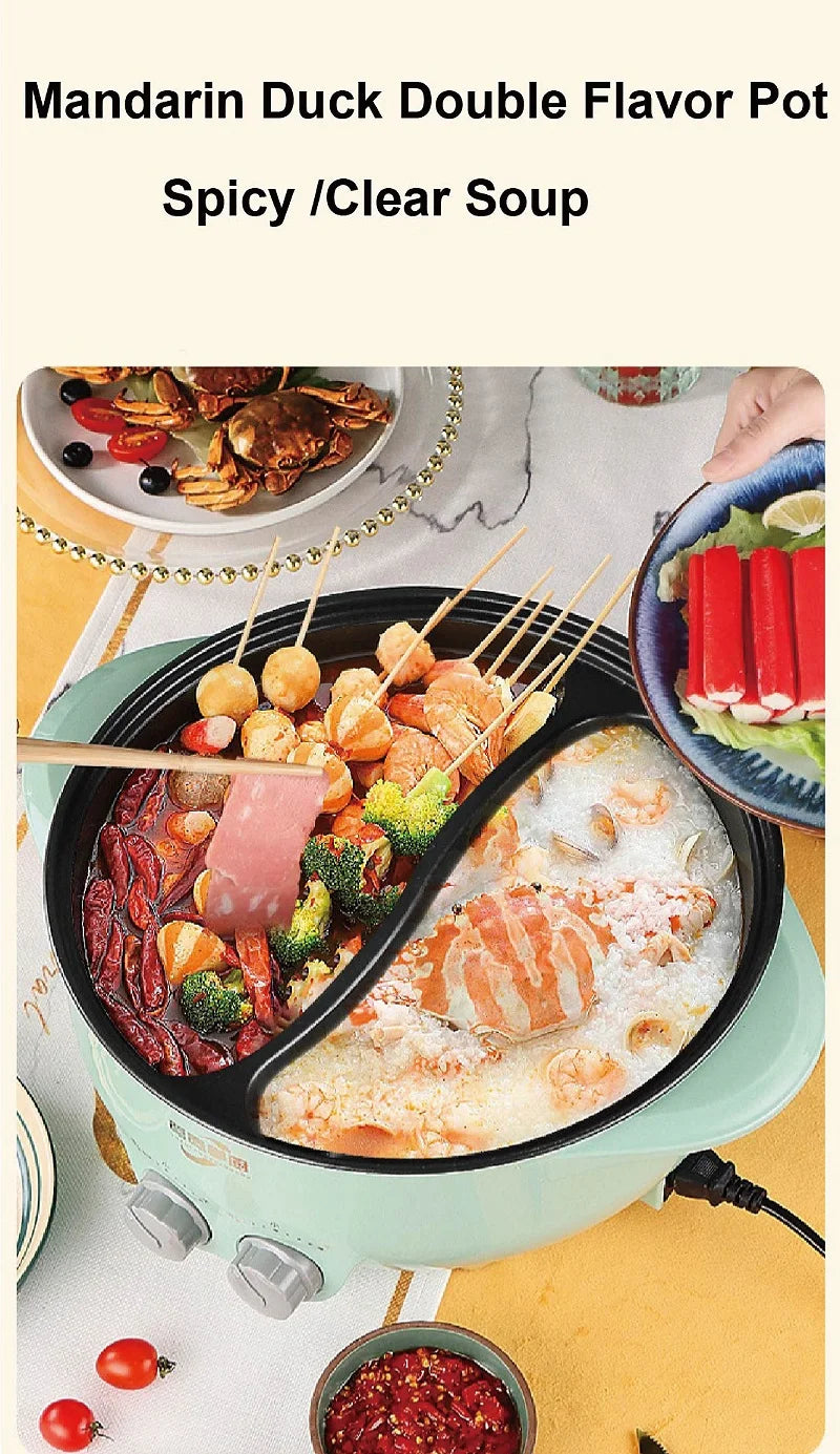 6L Yuanyang Electric Hot Pot Home Multi-function All-In-One Electric Cooking Pot Electric Cook Pot Non-Stick Grill Pan Pot 2000W