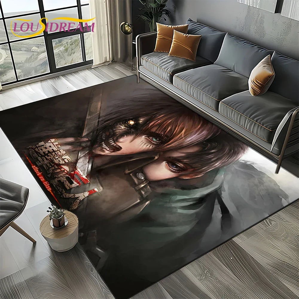 2025 Attack on Titan Eren Anime Cartoon Carpet Rug for Bedroom Living Room Home Sofa Decoration,kids Play Decor Floor Mat Gift