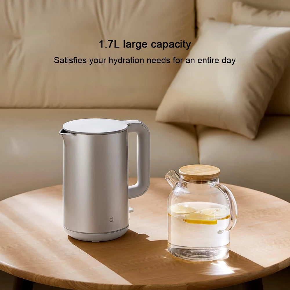 MIJIA Electric Kettles S1,Double Wall,1800W,4 Safety, Food-Grade 316L Stainless,1.7L Water Boiler,CN Version with Adapter