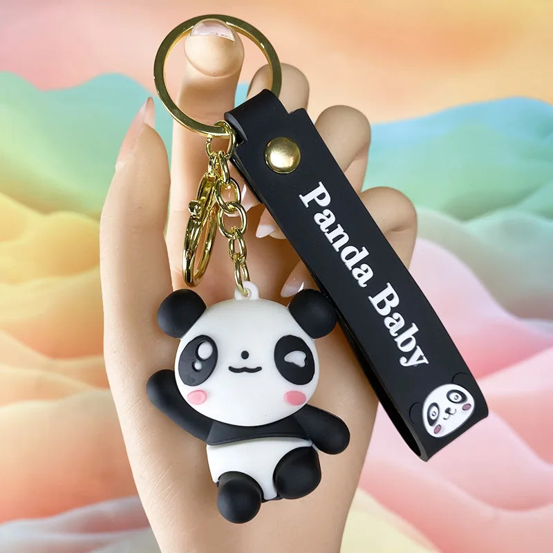3D Rubber PVC Cartoon Panada Keyring Backpack Accessories Pendant Keychain Factory Customized Cartoon Soft Rubber Keychain