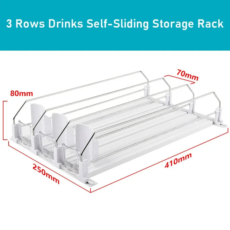 Drinks Self-Sliding Storage Rack Refrigerator Drink Organizer Soda Kola Beer Can Dispenser Adjustable Width Kitchen Organizer