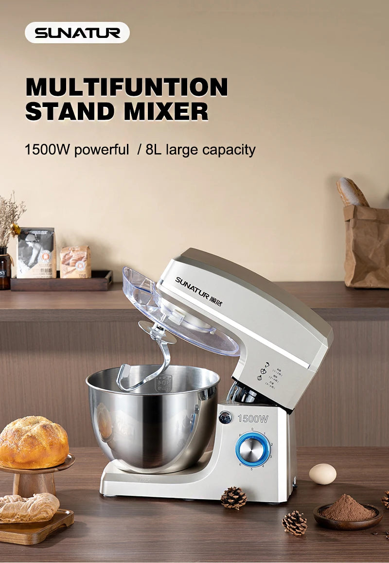 SUNATUR Electric Kitchen Blender Machine: Stand Mixer with Planetary Beater Automatic Mix Support for Dough Efficient Processor