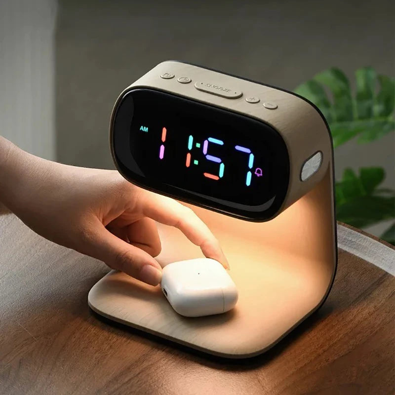 Multifunctional alarm clock with night light, wireless charging clock, holiday couple gift, three brightness adjustment clock