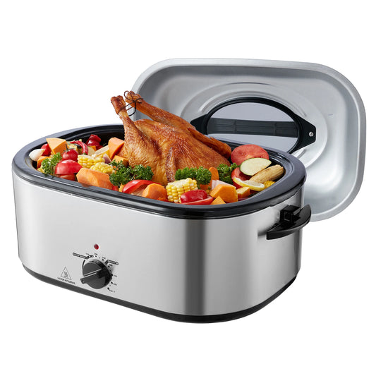 SucceBuy Electric Roaster Oven 24 QT Turkey Roaster Oven with Self-Basting Lid 1450W Roaster Oven Defrost&Warm Function Silver