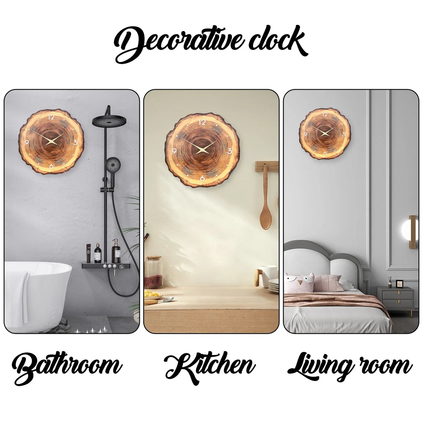 1pc wooden ring veneer wall clock, flat wood cross section texture pattern solid wood pointer design wall clock, silent clock