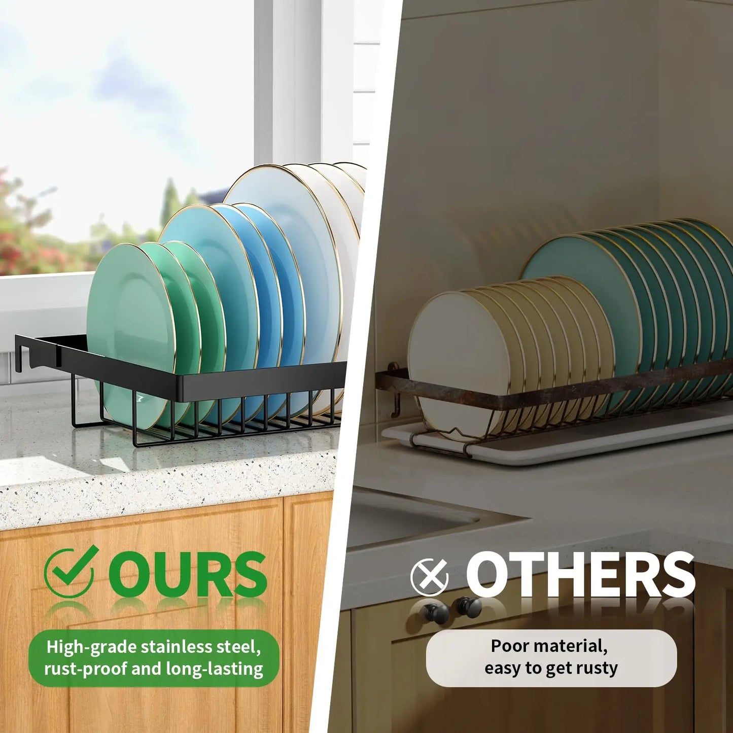 Over-the-Sink Dish Drying Rack – Expandable 2-Tier Stainless steel design with utensil holder. Space-saving, durable, and perfect for organized kitchen drying.