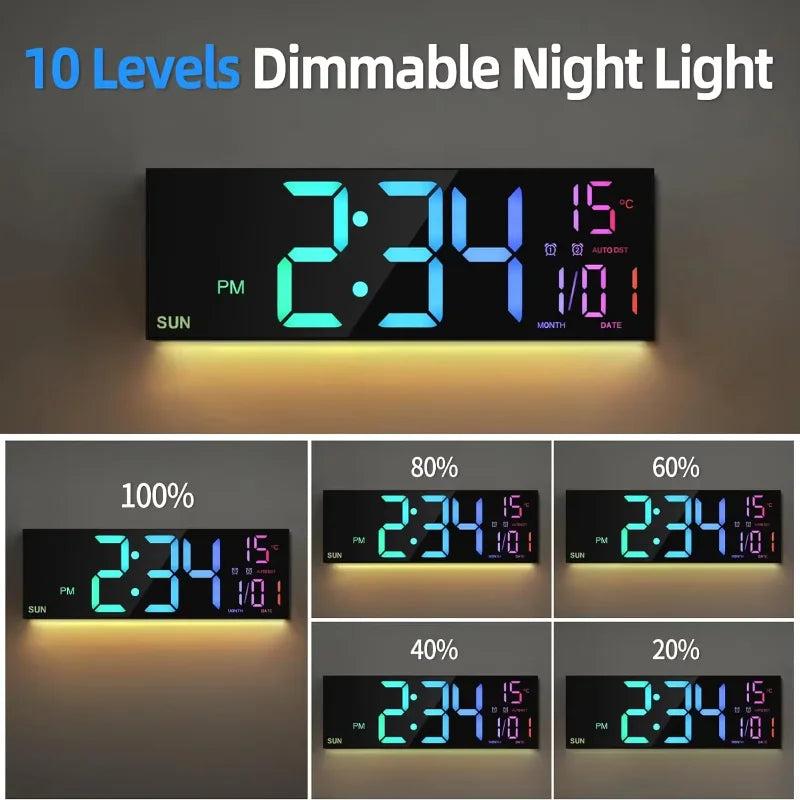 16.2'' Large Digital Wall Clock with Remote Control Big LED/Dual Alarm/8 RGB Colors Alarm Electronic Watch