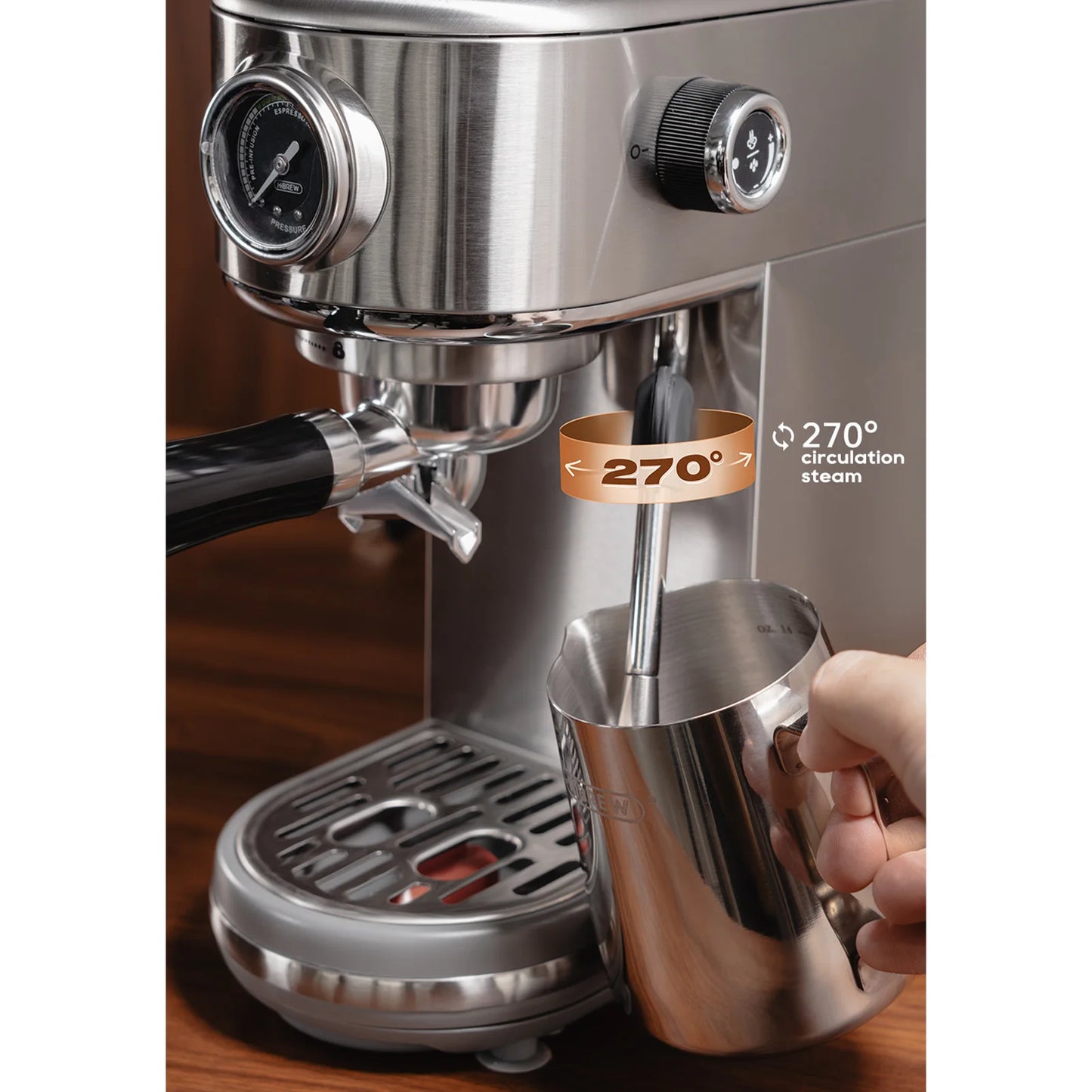 1.3L Coffee Machine Professional Coffee Maker 20 Bar Pressure Stainless Steel Semi Automatic with Digital Display Adjustable