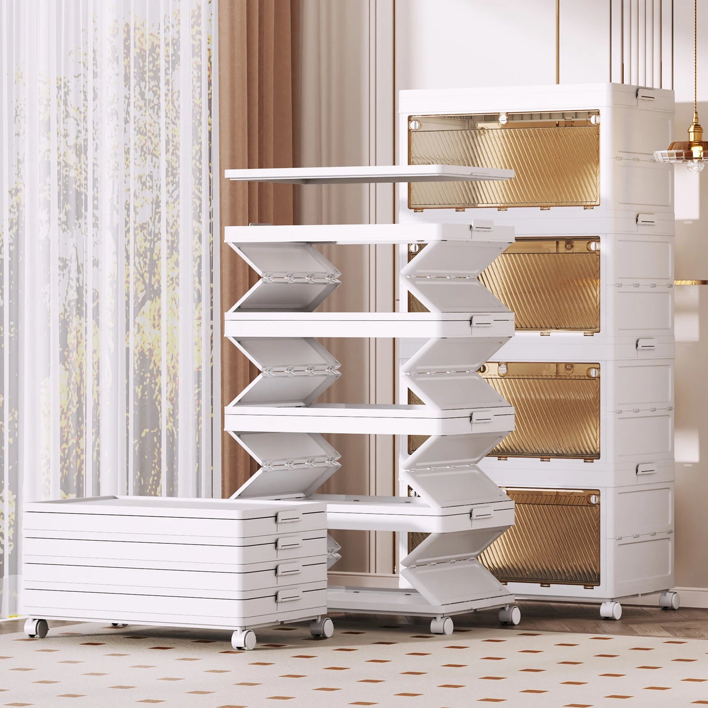 1/2/3/4/5 Layer Folding Storage Cabinet Storages Cabinet Waterproof Dustproof With Swivel Wheel Kitchen Bedroom Living Room