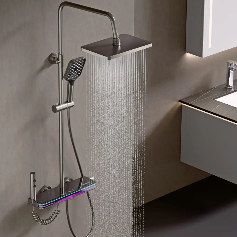 Digital Display Shower Set Rainfall Bathroom Shower Faucet Kit With Bidet Wall Mounted Brass Hot Cold Water Mixer Tap System