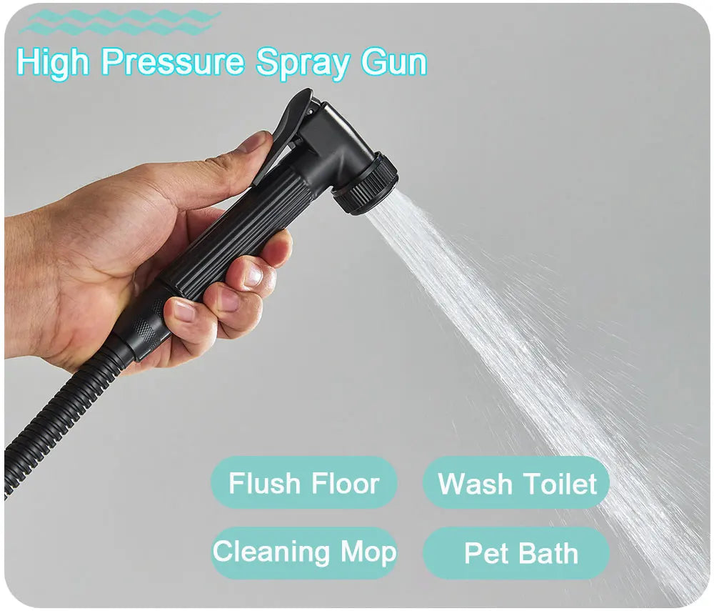Black Display Thermostatic Shower Faucet Set Rainfall Bathtub Tap With Bathroom Shelf Water Flow Produces Electricity