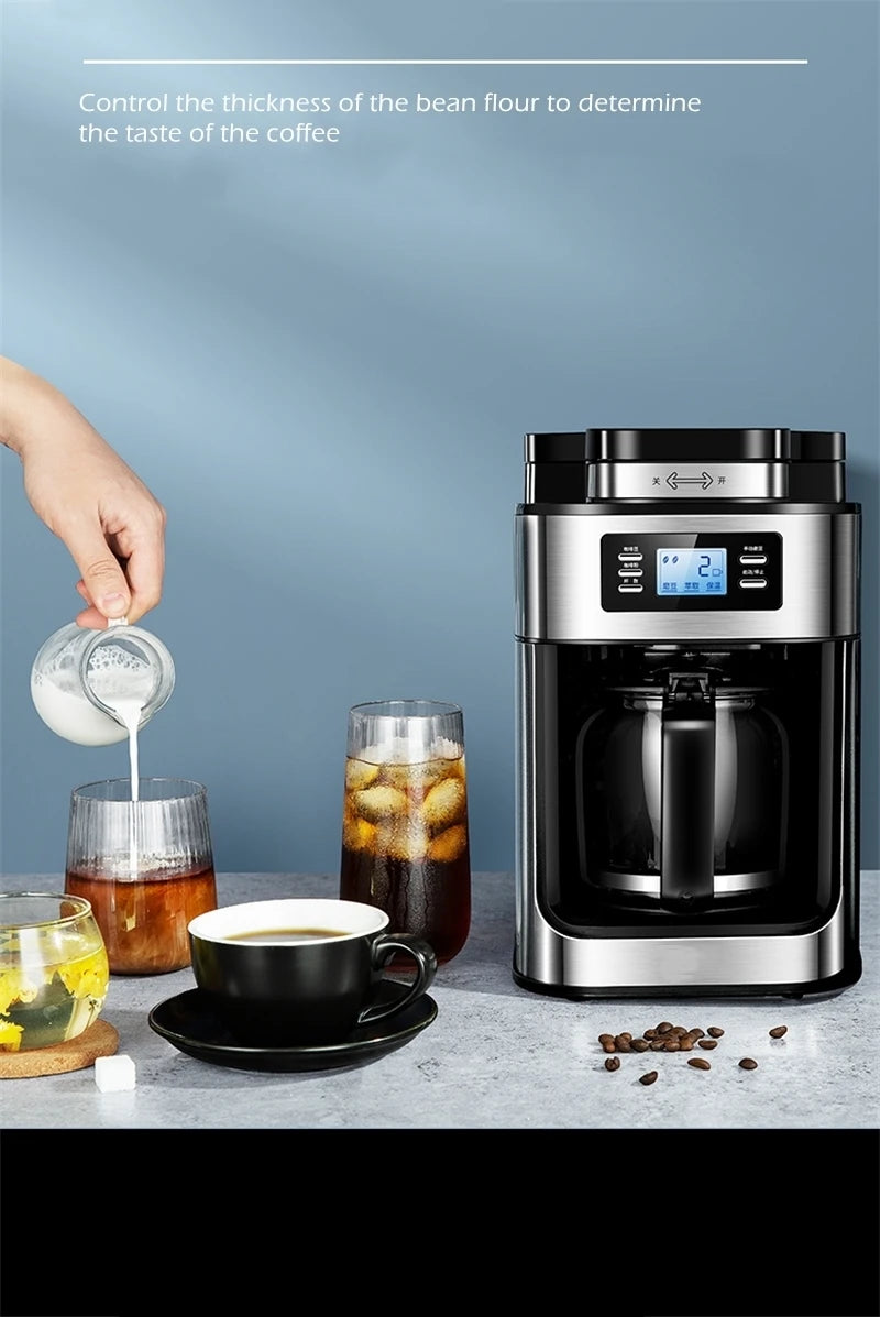 Fully automatic American coffee machine，Coffee beans or powder can be used，Electric grinding drip coffee machine 2-in-1