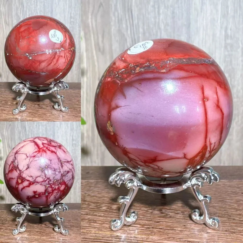 Natural Mookaite Geode Crystal Sphere – Unique Décor Raw cracked stone design with stand. Perfect for home décor, Reiki energy, and meaningful gift ideas.