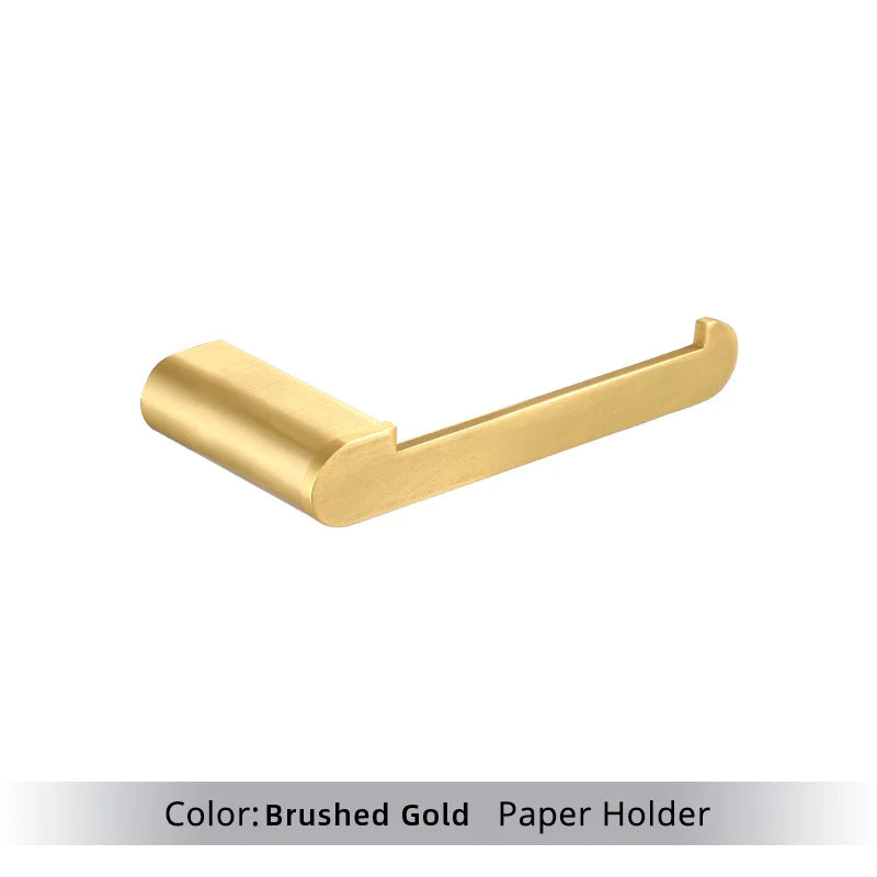 Brushed Gold  Bathroom Accessories Sets 4 Wall Mounted Towel Bar Robe Hooks Toilet Paper Roll Holder Stainless Steel Hardware