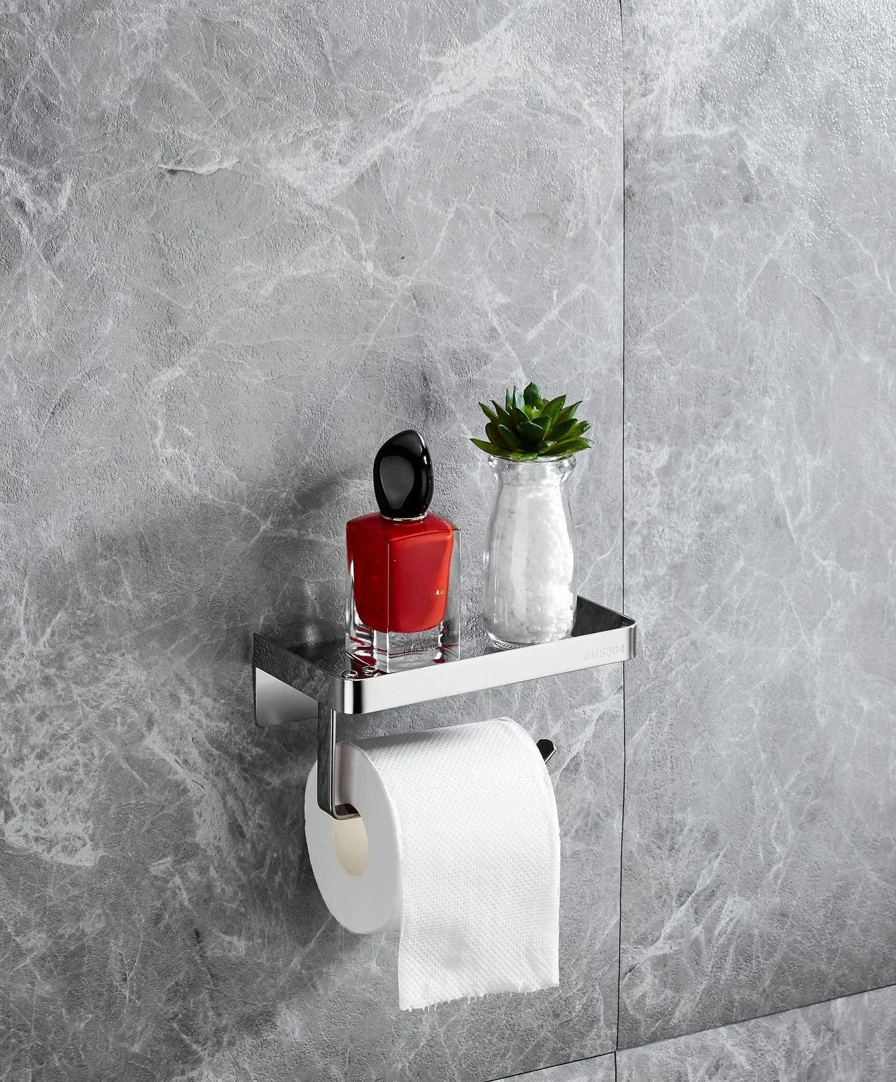 Toilet paper rack 304 stainless steel tissue holder, mobile phone rack, non-punching bathroom roll holder