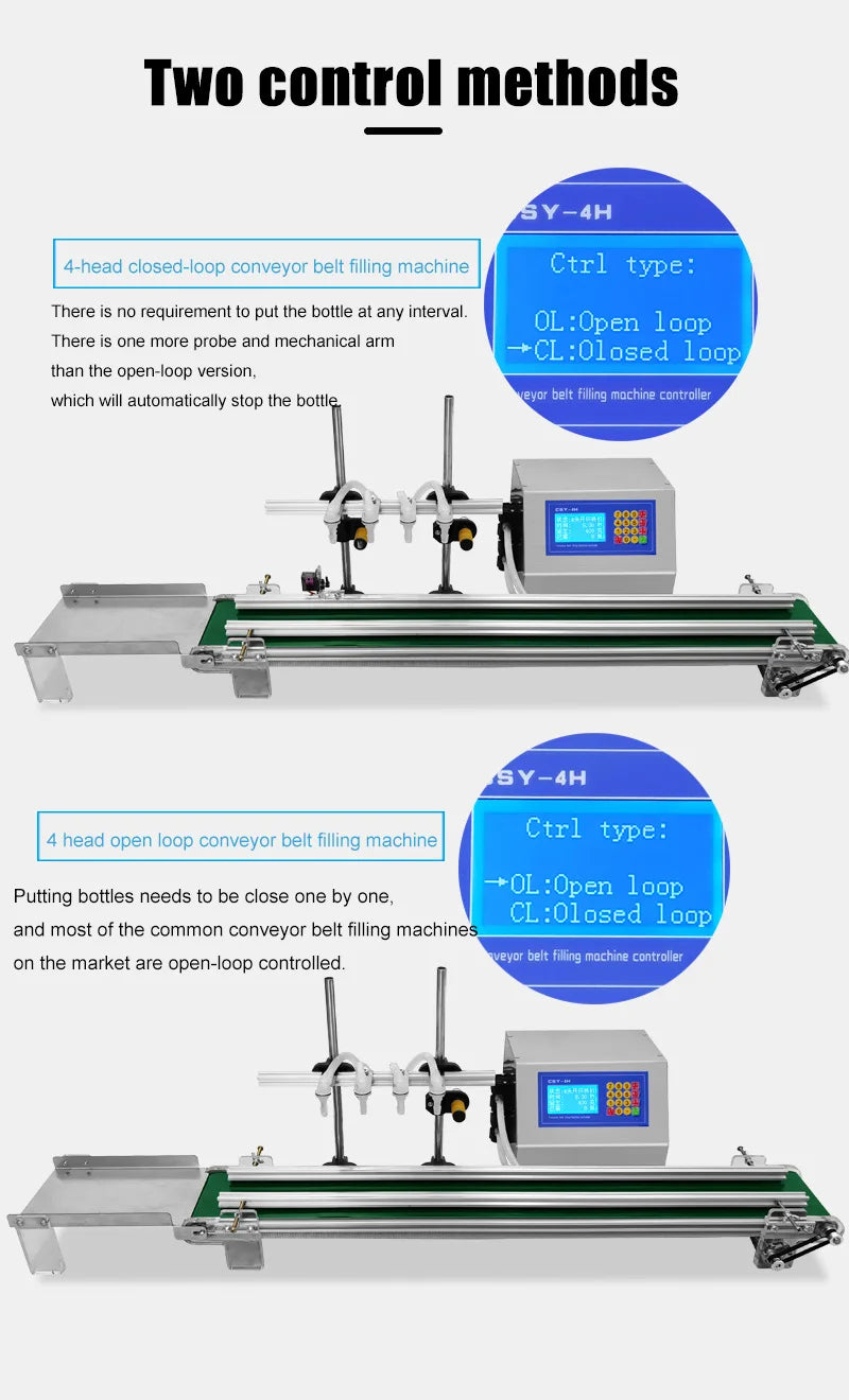 Automatic Filling Machine Diaphragm Pump Small Liquid Four Heads With Conveyor Belt Oil Filler 4*3000ml/head Csy-4h3200