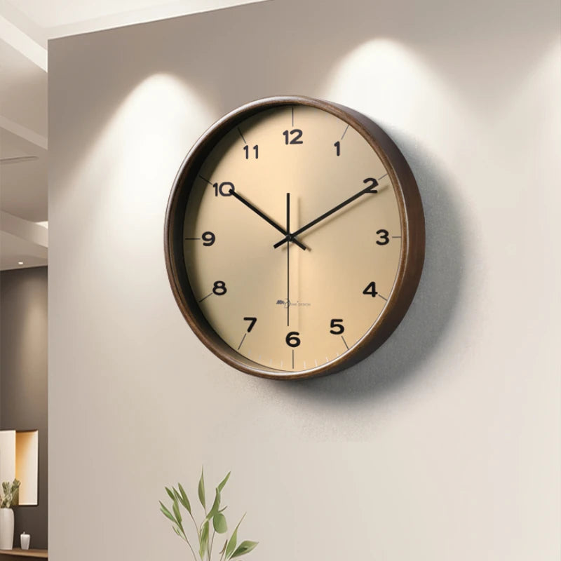 New modern simple solid wood wall clock living room household wall decoration clock