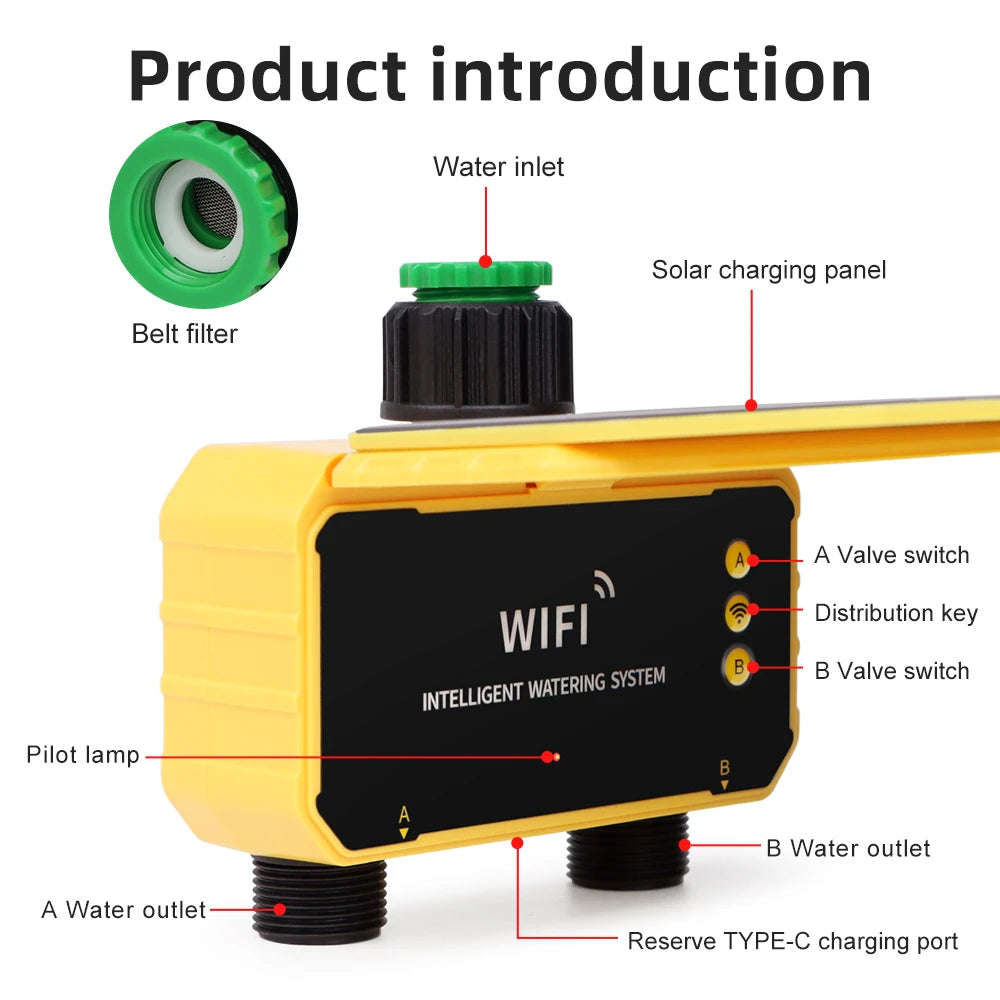 WIFI Solar Irrigation Timing Controller Smart Automatic Irrigation System for Garden Tap Valve Controller with Rain Sensor