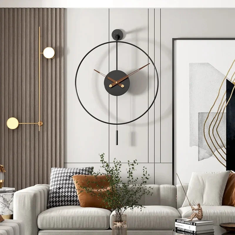 Spanish Minimalist Metal Wall Clock No Drill Installation Modern Industrial Style Large Silent Quartz Clock for Living Room
