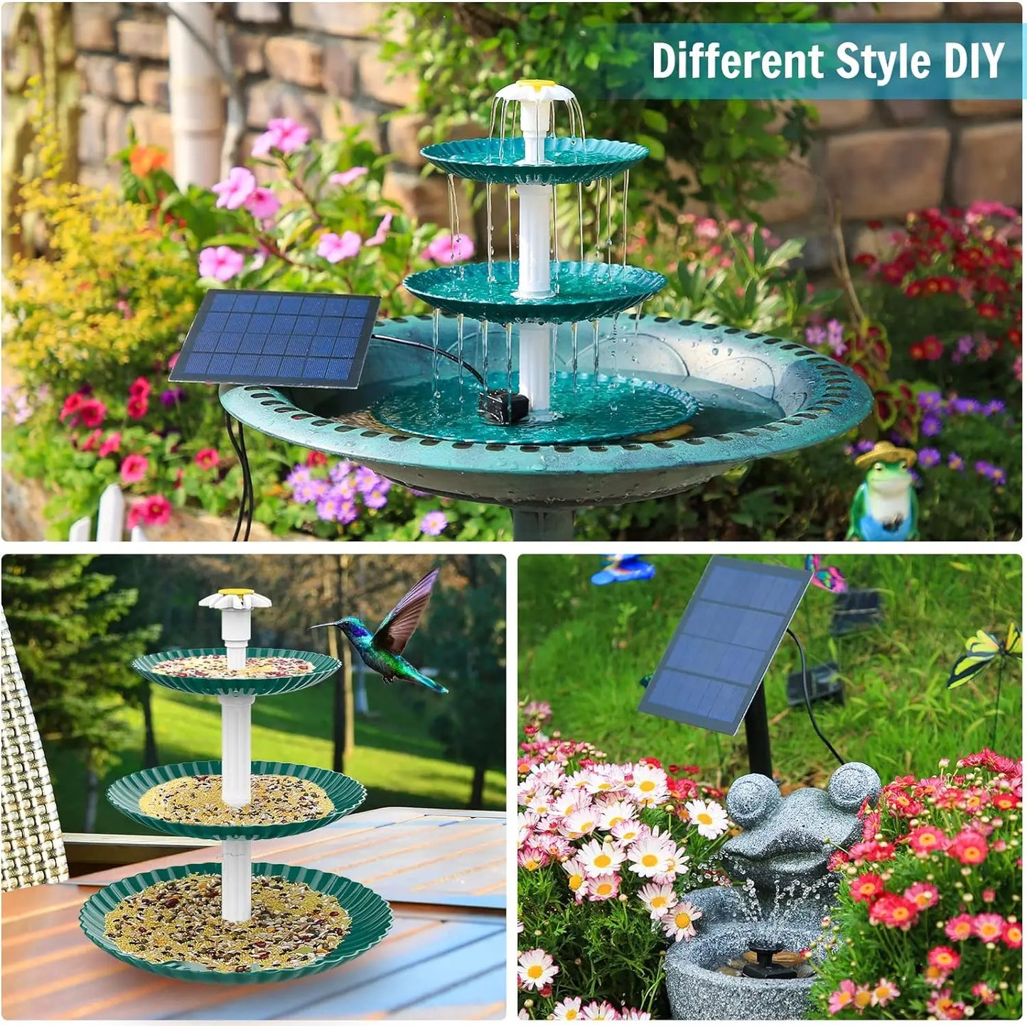 3-Tier Solar Bird Bath Fountain 3.5W solar pump, detachable 3-tier design. Attracts birds with flowing water – no wiring needed. Perfect garden & patio decor.