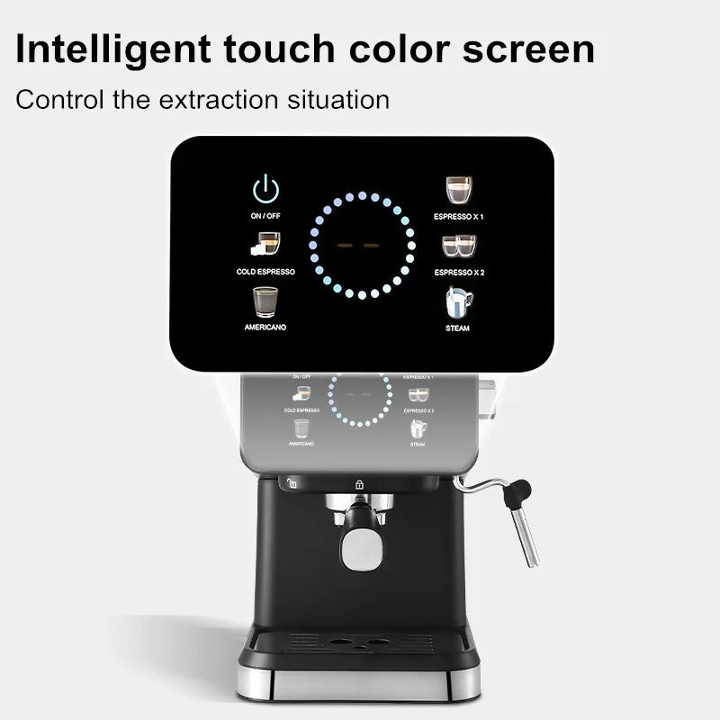 20Bar Espresso Machine – Dual Brew Hot & Cold Features smart touchscreen, milk frother, fast heating, and energy-saving design. Ideal for home baristas to craft café-quality drinks.
