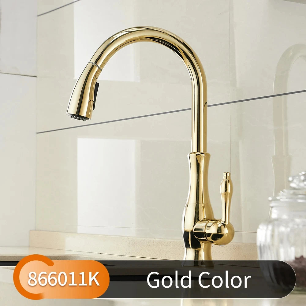 Gold Kitchen Faucets Silver Single Handle Pull Out Kitchen Tap Single Hole Handle Swivel Degree Water Mixer Tap Mixer Tap 866011