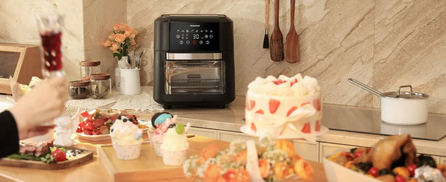 Aigostar Owen 12 Litre Air Fryer Multifunction 1700W LED Touch Screen 8 Preset Modes Includes 7 Accessories Rotary System BPA FR