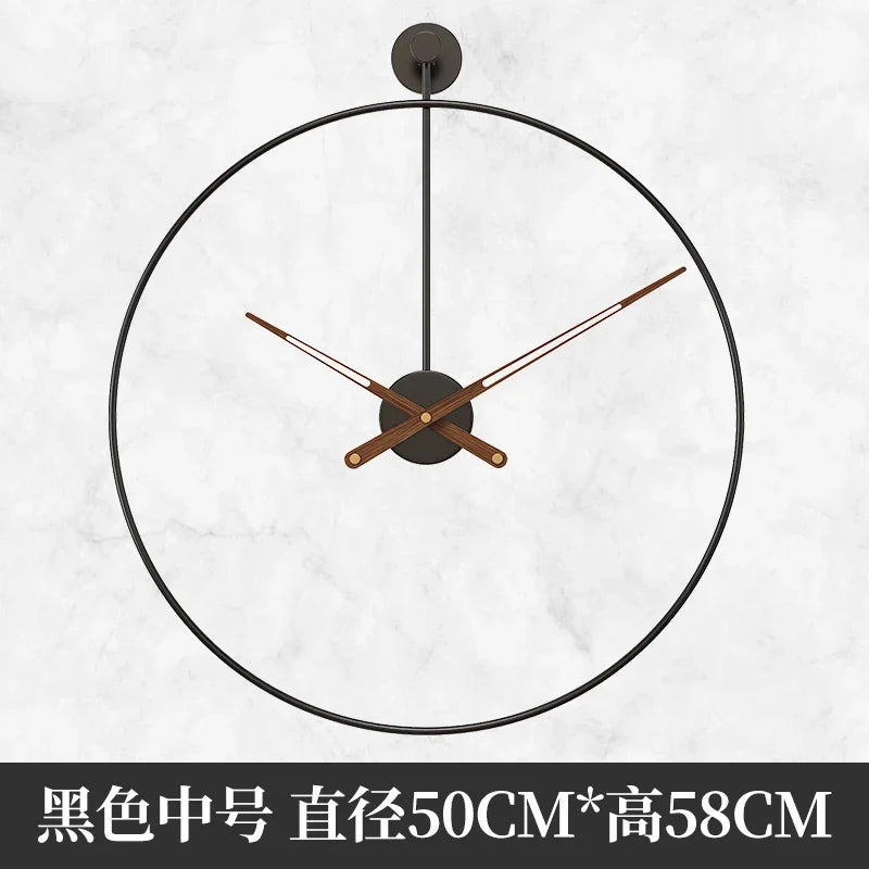 Spanish Minimalist Metal Wall Clock No Drill Installation Modern Industrial Style Large Silent Quartz Clock for Living Room