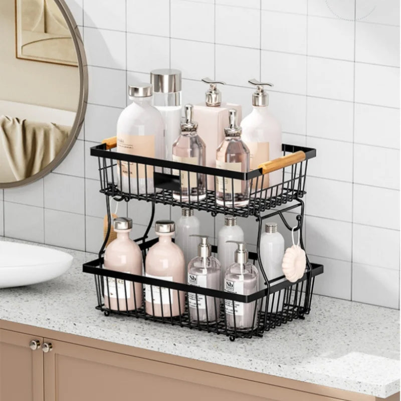 Kitchen Organizer Shelf Double Layer Seasoning Vegetables Fruits Holder Assembly Bathroom Cosmetic Removable Stand Storage Shelf