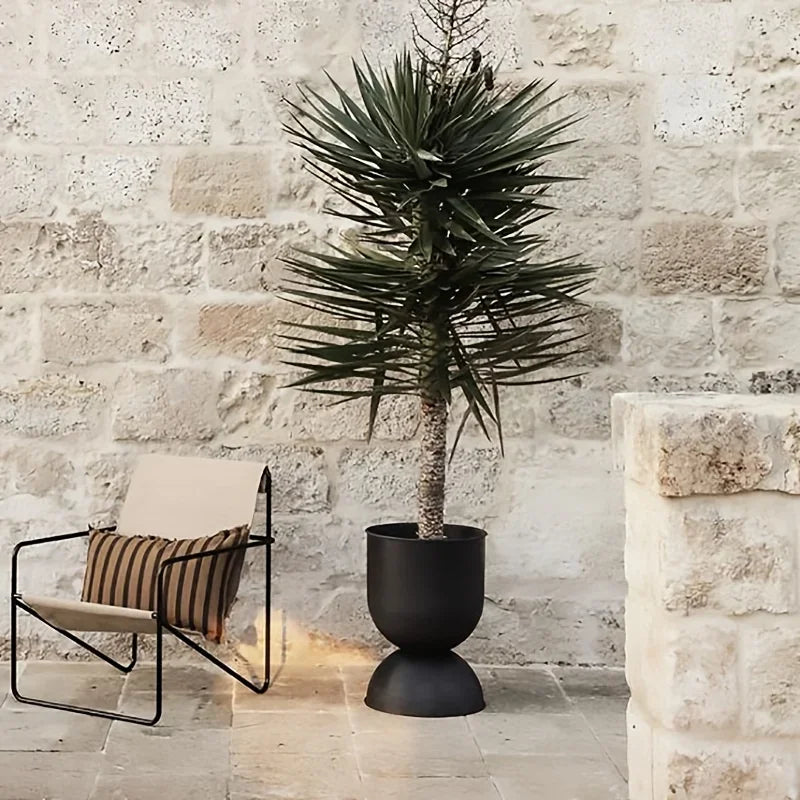 Iron Art Garden Planter for Villas & Outdoor Spaces Rust-resistant, uniquely shaped design with a sleek black finish. Floor-standing and versatile 2-way style for flexible display.