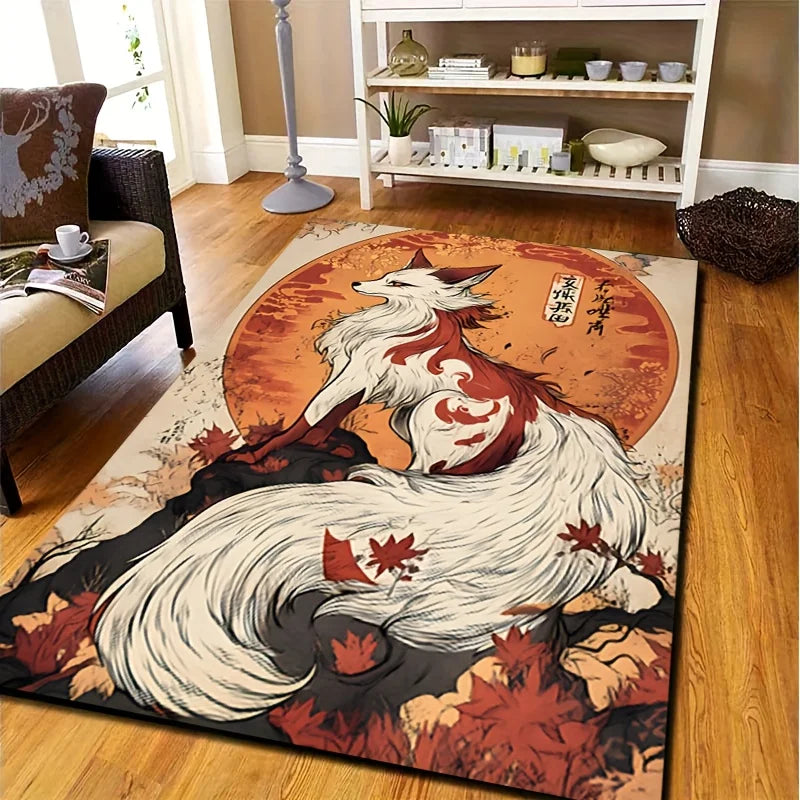 Fox Spirit Rug Velvet Flannel Printed Floor Mat Mythical Design Decorative Carpet Living Room Home Decor