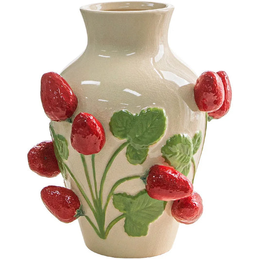 Emboss Strawberry Vase Ceramic Vase Children's Room Artifact Floral Accessories Fruit Pot Flowerpot Home Decoration Accessories