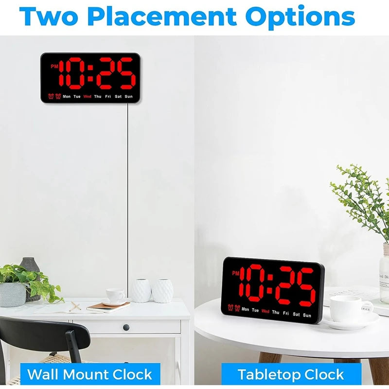 Digital Wall Clock, 9Inch LED Digital Clock Large Display With 12/24H, Big Digits,Small Silent Wall Clock Durable (Red)