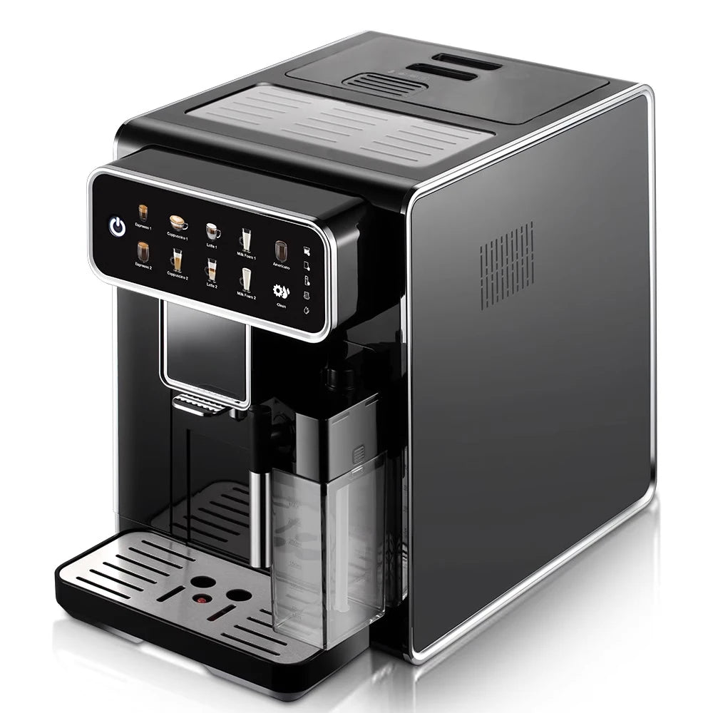 AM7203 Automatic Espresso Machine Features built-in milk frother and water tank, touchscreen control, and 7 coffee varieties. Perfect for easy, café-style drinks at home.
