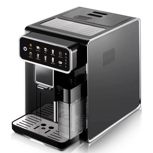 AM7203 Automatic Espresso Machine Features built-in milk frother and water tank, touchscreen control, and 7 coffee varieties. Perfect for easy, café-style drinks at home.